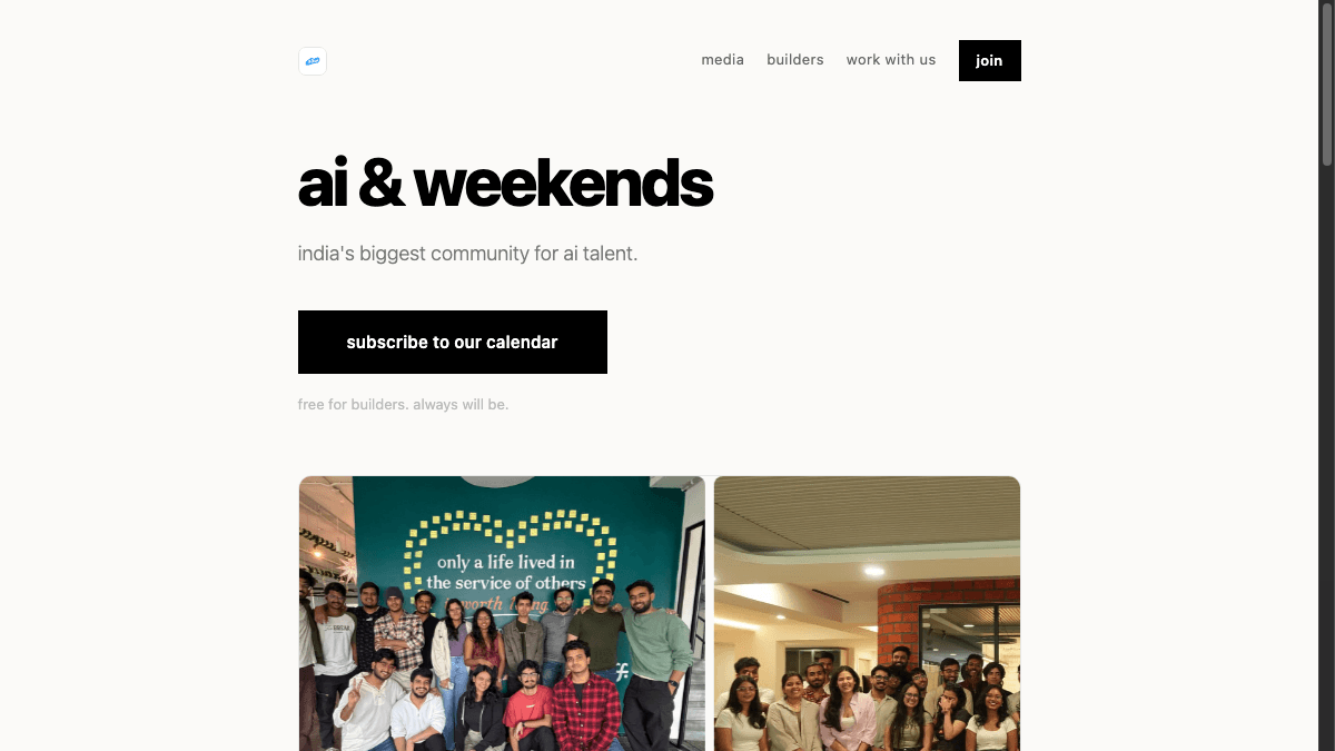 AI & Weekends homepage with photographs from community sessions